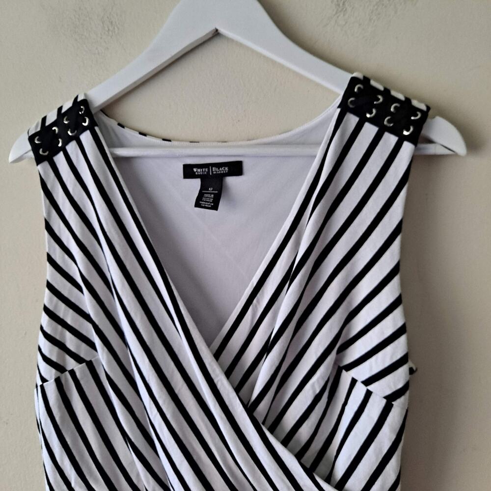 White House Black Market Sleeveless Stripe Surplice Sheath Dress White Black 12 - Picture 10 of 15